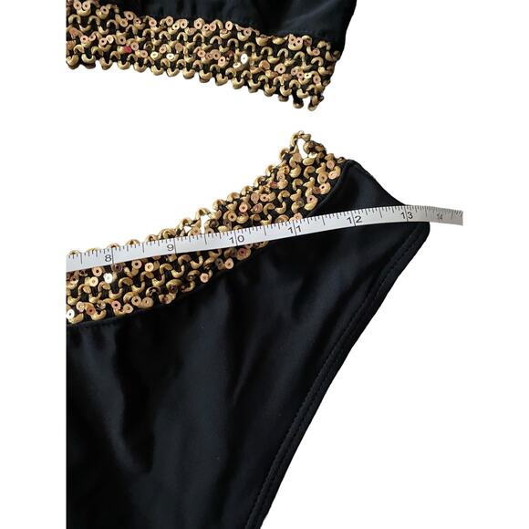 Egyptian Style 2 PCHi Waist Bikini Swim Size Large Black Gold Sequin Trim New - Picture 16 of 16
